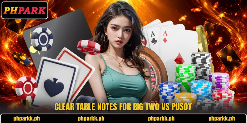 Clear table notes for big two vs pusoy