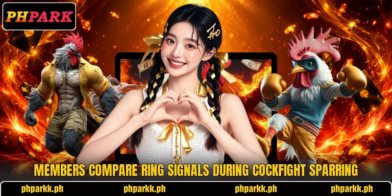 Members compare ring signals during Cockfight Sparring Members compare ring signals during Cockfight Sparring