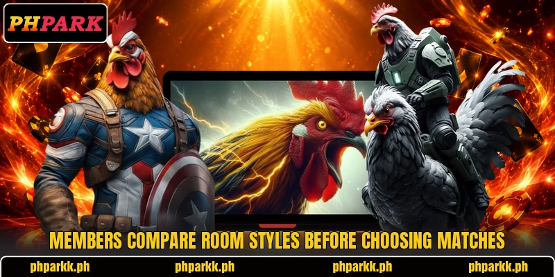Members compare room styles before choosing matches