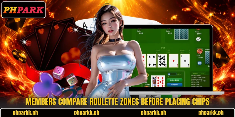 Members compare roulette zones before placing chips Members compare roulette zones before placing chips