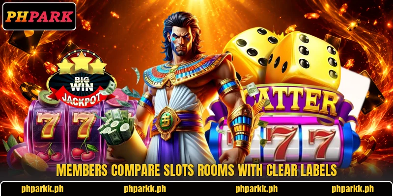 Members compare slots rooms with clear labels