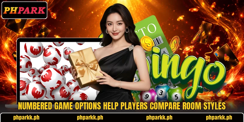 Numbered game options help players compare room styles