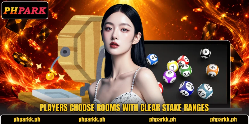 Players choose rooms with clear stake ranges