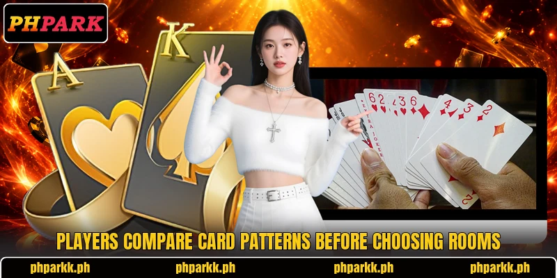 Players compare card patterns before choosing rooms